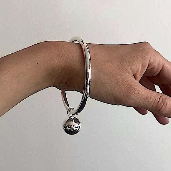 Drop Ball Sterling Silver Bangle Bracelet Various Sizes - Picture 2 of 16